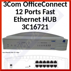 3Com OfficeConnect 12 Ports Fast Ethernet HUB 3C16721 - 12 x Ethernet 100Base-TX  - Including Original Power Supply unit - Refurbished