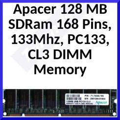 Apacer 128 MB SDRam 168 Pins, 133Mhz, PC133, CL3 DIMM Memory (71.74350.165) - (Refurbished)