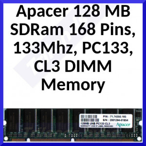 Apacer 128 MB SDRam 168 Pins, 133Mhz, PC133, CL3 DIMM Memory (71.74350.165) - Refurbished