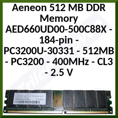 Aeneon 512 MB DDR Memory AED660UD00-500C88X - PC3200U-30331 - PC3200 400MHz - Refurbished