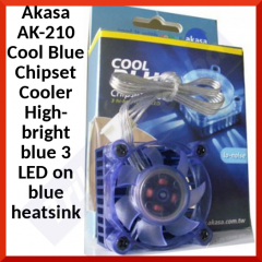 Akasa AK-210 Cool Blue Chipset Cooler High-bright Blue 3 LED on blue heatsink