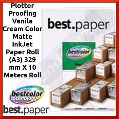 Oce Plotter Proofing Vanila Cream Color Matte InkJet Paper Roll (BEST-9120) - 120 grams/M2 - (A3) 329 mm X 10 Meters Roll - Core 2 Inches - for HP DesignJets, Epson Stylus Pro, Stylus Photo with Roller Feed, Canon Wide Printers, Oce Plotters