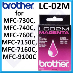 Brother LC-02M Magenta Original Ink Cartridge (400 Pages) for Brother MFC-730C, MFC-740C, MFC-760C, MFC-7150C, MFC-7160C, MFC-9100C