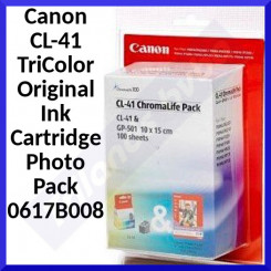 Canon CL-41 TriColor Original Ink Cartridge Photo Pack 0617B008 (12 Ml. Ink + 100 Sheets Canon GP-501 Photo Paper 10cm X 15cm)