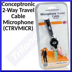 Conceptronic 2-Way Travel Cable Microphone (CTRVMICR) - 2 X Connectors 3.5mm - Cable Lenght 100cm - Black Color - Original Packing - Clearance Sale - Uitverkoop - Soldes - Ausverkauf