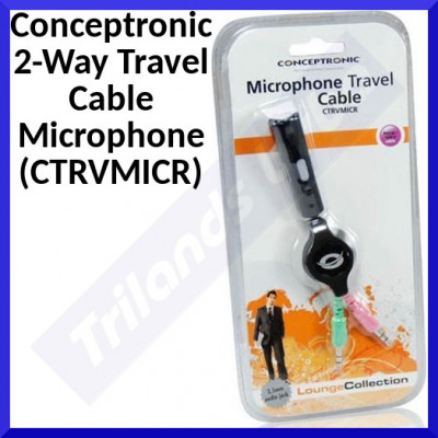 Conceptronic 2-Way Travel Cable Microphone (CTRVMICR) - 2 X Connectors 3.5mm - Cable Lenght 100cm - Black Color