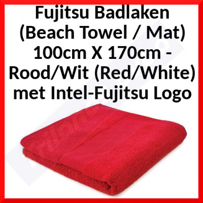 Fujitsu Badlaken (Beach Towel / Mat) 100cm X 170cm - Rood/Wit (Red/White) met Intel-Fujitsu Logo