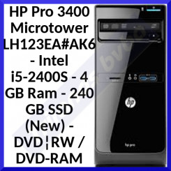 HP Pro 3400 Microtower LH123EA#AK6 - Intel i5-2400S - 4 GB Ram - 500 GB HDD - DVD¦RW / DVD-RAM - Windows 7 Professional PC - Refurbished