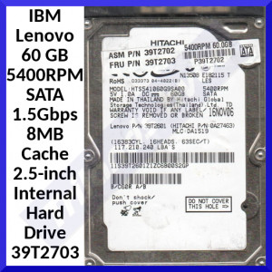 IBM (39T2703) 60 GB Lenovo Notebook 5400RPM SATA 1.5Gbps 8MB Cache 2.5-inch Internal Hard Drive - Refurbished