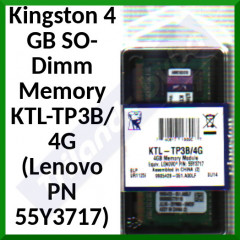 Kingston 4 GB SO-Dimm Memory KTL-TP3B/4G (Lenovo PN 55Y3717) - 4 GB SODimm - 204-pin - DDR3 - 1333 MHz / PC3-10600 - CL9 - 1.5 V - unbuffered - non-ECC - for Lenovo ThinkCentre, ThinkPads  - Refurbished