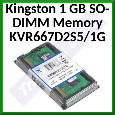 Kingston 1 GB SO-DIMM Memory KVR667D2S5/1G - DDR2 - SODimm - 200-Pin - 667 MHz / PC2-5300 - CL5 - 1.8 V, unbuffered, NONECC - Original Retail Pack