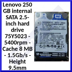 Lenovo 250 GB internal SATA 2.5-inch hard drive 75Y5023 - 5400rpm - Cache 8 MB - 1.5Gb/s -Height 9.5mm (Refurbished)