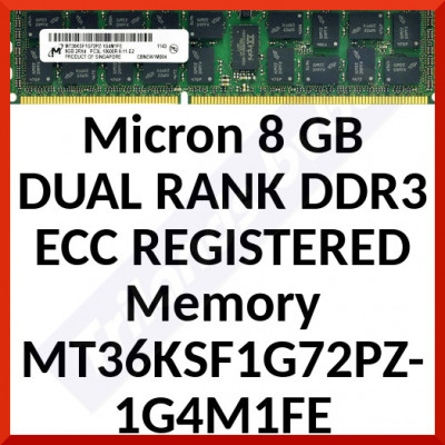 Micron 8 GB (1X8GB) DUAL RANK DDR3, 240-PIN DIMM, 1333MHZ PC3-10600R CL9 1.35V ECC REGISTERED Memory MT36KSF1G72PZ-1G4M1FE - for HPE Proliant Gen 8 - In Perfect Condition - Refurbished