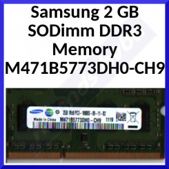 Samsung 2 GB SODimm DDR3 Memory M471B5773DH0-CH9 - DDR3 - 1333 MHz - PC3-10600 - 204 Pins - Single Rank - Non-EEC