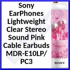 Sony EarPhones Lightweight Clear Stereo Sound Pink Cable Earbuds MDR-E10LP/PC3 - Clearance Sale - Opruiming - Déstockage - Lagerräumung