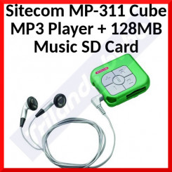Sitecom MP-311 Cube MP3 Player + 128MB Music SD Card. - Green Color - Supports SD or MMc Cards - 1 X AAA Battery, Ear Phones, USB Cable for Computer Connection.