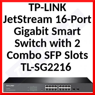 TP-LINK (TL-SG2216) JetStream 16-Port Gigabit Smart Switch with 2 Combo SFP Slots - Refurbished