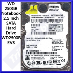 WD 250GB Notebook 2.5 Inch SATA Hard Drive WD2500BEVS - 2.5 Inck - 9.5mm High - SATA - 1.5Gbps - Blue - Refurbished