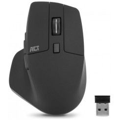 ACT - Mouse - ergonomic - multi-connect, with silent click, eco-friendly - right-handed - LED - 6 buttons - wireless - 2.4 GHz, Bluetooth 5.0 - USB wireless receiver - black - hanging box