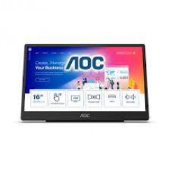 AOC 16T2 - LED monitor - 16" (15.6" viewable) - portable - touchscreen - 1920 x 1080 Full HD (1080p) @ 60 Hz - IPS - 250 cd/m - 700:1 - 4 ms - Micro HDMI, 2xUSB-C - speakers - black, silver