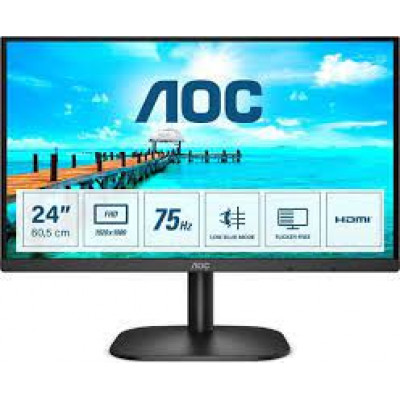 AOC 24E3QAF - LED monitor - 24" - 1920 x 1080 Full HD (1080p) @ 75 Hz - IPS - 1000:1 - 4 ms - HDMI, VGA, DisplayPort - speakers - textured black
