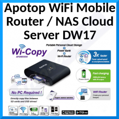 Apotop WiFi Mobile Router / NAS Cloud Server DW17 - Wireless Personal Cloud Storage + Apotop 8GB USB 2.00 Mini Stick AP-U1 - Original Sealed Pack