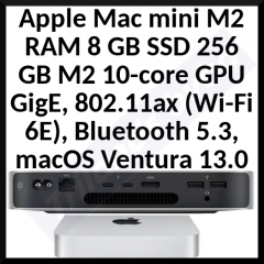 APPLE Mac mini: Apple M2 chip with 8-core CPU and 10-core GPU 256GB SSD - MMFJ3FN/A