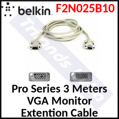 Belkin Pro Series 3 Meters VGA Monitor Extention Cable (F2N025B10) - HD15F - HD15M (10 Feet) 