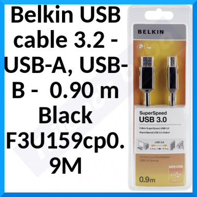 Belkin F3U159cp0.9M USB cable (3.2 1st Gen) - USB 3.0 / USB 3.1 1st Gen - USB-A plug, USB-B plug 0.90 m Black