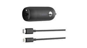 Belkin BOOST CHARGE - Car power adapter - 20 Watt - 3.6 A (24 pin USB-C) - on cable: Lightning - black