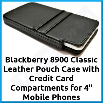 Blackberry 8900 Classic Leather Pouch Case with Credit Card Compartments for 4" Mobile Phones