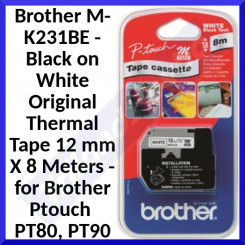 Brother M-K231BE - Black on White Original Thermal Tape 12 mm X 8 Meters - for Brother Ptouch  PT80, PT90