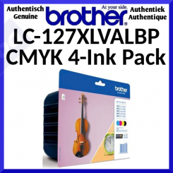 Brother LC-127XL (4-Ink CMYK Pack) Black / Cyan / Magenta / Yellow High Yield Original Ink Cartridges LC-127XLVALBP for Brother DCP-J4110DW, MFC-J4410DW, MFC-J45410DW, MFC-J4710DW