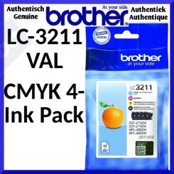Brother LC-3211VAL (4-Ink CMYK Pack) Cyan / Magenta / Yellow / Black Ink Original Cartridges for Brother DCP-J572DW, DCP-J772DW, DCP-J774DW, MFC-J890DN, MFC-J890DW, MFC-J890DWN, MFC-J895DW
