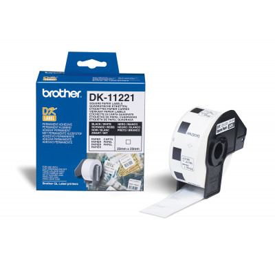 Brother DK-11221 Die Cut 23 mm X 23 mm Original White Paper Self-Adhesive Square Label - 1000 Labels/Roll