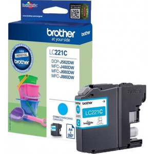 Brother LC-221C Cyan Original Ink Cartridge (260 Pages) - for DCPJ562, MFCJ460DW, MFCJ480DW, MFCJ485DW, MFCJ680DW, MFCJ880DW, MFCJ885