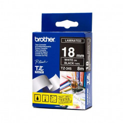 Brother 18MM White on Black P-Touch Laminated Adhesive Tape TZE-345 (18 mm X 8 Meters)