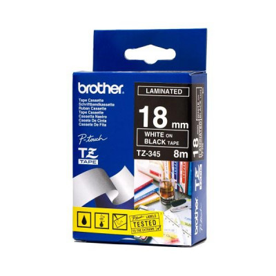 Brother 18MM White on Black P-Touch Laminated Adhesive Tape TZE-345 (18 mm X 8 Meters)