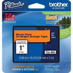 Brother 24MM Black on Fluorecent Orange PTouch Adhesive Tape TZEB51 (24 mm X 5 Meters)