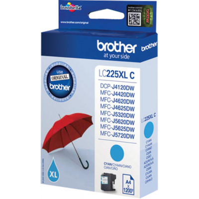 Brother LC-225XL-C High Yield Cyan Original Ink Cartridge (1200 Pages) for Brother DCP-J4120DW, MFC-J4420DW, MFC-J4620DW, MFC-J4625DW, MFC-J5320DW, MFC-J5620DW, MFC-J5625DW, MFC-J5720DW, MFC-J5725W