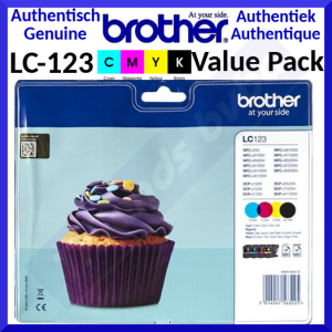Brother LC-123 CMYK (4-Pack) Black / Cyan / Magenta / Yellow Original Ink Cartridges LC123VALBP for Brother DCP-J100, DCP-J105, DCP-J132W, DCP-J152W, DCP-J4110DW, DCP-J552DW, DCP-J752DW, MFC-J245, MFC-J4310DW, MFC-J4410DW, MFC-J4510DW, MFC-J870DW