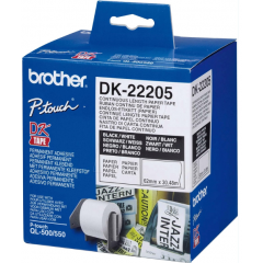 Brother DK-22205 White Paper Original Self-Adhesive Continuous Tape - 62 mm X 30.48 Meters Roll