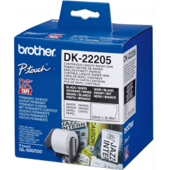 Brother DK-22205 White Paper Original Self-Adhesive Continuous Tape - 62 mm X 30.48 Meters Roll