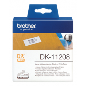 Brother DK-11208 Die Cut 38 mm X 90 mm White Paper Original Self-Adhesive Shipping Address Label - Pack of 400 Labels per Roll