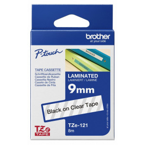 Brother TZe121 - Black on Clear Laminated Tape Roll - Roll (0.9 cm x 7.99 m) - for P-Touch PT-D200, D450, D800, E110, E550, H110, P300, P900, P950