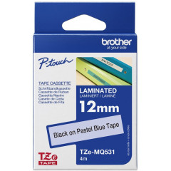 Brother TZeMQ531 Black on Pastel Blue Laminated Tape - Roll 12mm X 8 Meters - for P-Touch PT-3600, D210, D400, D450, D600, H105, H110, P900, P950