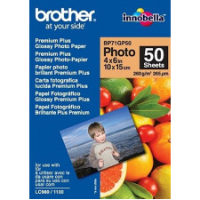 Brother BP71GP50 Premium Plus Glossy Photo Inkjet Paper (BP71GP50) - 100 mm X 150 mm (A6) - 260 gms/M2 - 50 Sheets Pack