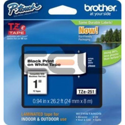 Brother 24MM Black on White P-Touch Laminated Adhesive Tape TZE251CIV (24 mm X 8 Meters)