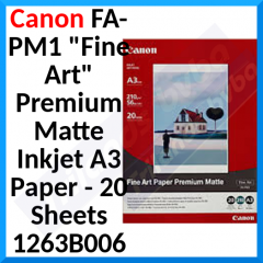 Canon FA-PM1 "Fine Art" Premium Matte Inkjet Art Paper 1263B006 (210 gms/M2) - 297 mm X 420 mm (A3) - 20 Sheets Pack