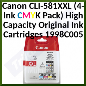 Canon CLI-581XXL Original 4-Ink CMYK Pack Extra High Capacity Black / Cyan / Magenta / Yellow Ink Cartridges 1998C005
